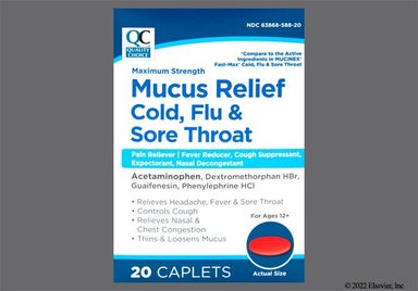 Red Oval Aaa 1165 - Quality Choice Mucus Relief Cold, Flu & Sore Throat Maximum Strength Caplet