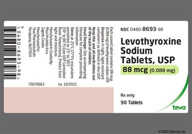 Green Oblong T V - Levothyroxine Sodium 88mcg Tablet