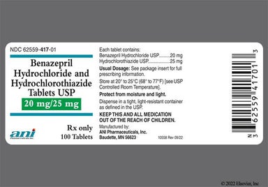 Red Oblong An 17 - Benazepril Hydrochloride/Hydrochlorothiazide 20mg-25mg Tablet