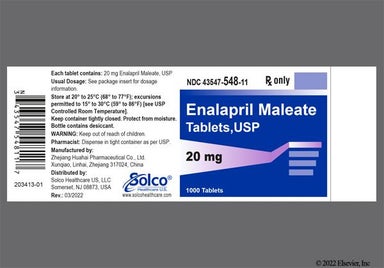 Yellow Round S 11 - Enalapril Maleate 20mg Tablet