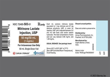 yellow - Milrinone Lactate 50mg/50mL Solution for Injection