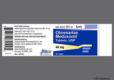 White Oblong S301 - Olmesartan Medoxomil 40mg Tablet