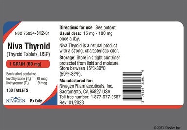 Yellow Round 60 And N - Niva Thyroid 1 Grain (60mg) Tablet