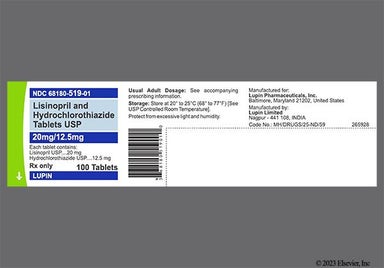 Yellow Round Lupin, B02, 10, And Ll - Lisinopril/Hydrochlorothiazide 20mg-12.5mg Tablet
