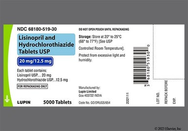 Yellow Round Lupin, B02, 10, And Ll - Lisinopril/Hydrochlorothiazide 20mg-12.5mg Tablet