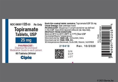White Round C And 122 - Topiramate 25mg Tablet