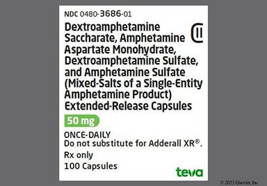 Blue A049 A049 - Amphetamine/Dextroamphetamine Salts 50mg Extended-Release Capsule