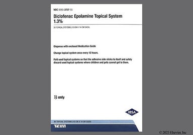 White Rectangular Diclofenac Epolamine Topical System 1.3% Teva 3727 - Diclofenac Epolamine 1.3% Topical System
