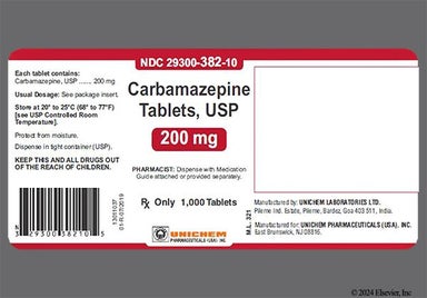 White Oblong 382 U - Carbamazepine 200mg Tablet