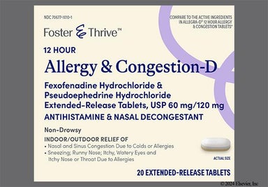 White, Yellow Oblong - Foster & Thrive Allergy & Congestion-D 60mg-120mg 12 Hour Extended-Release Tablet