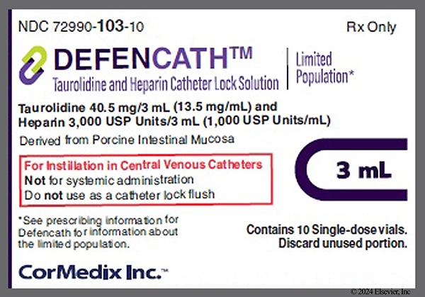colorless - DEFENCATH 40.5mg-3,000units/3mL Catheter Lock Solution