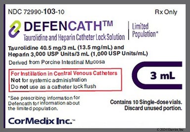 colorless - DEFENCATH 40.5mg-3,000units/3mL Catheter Lock Solution