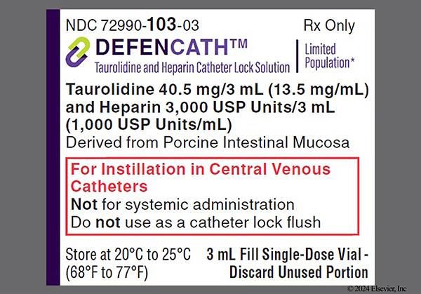 colorless - DEFENCATH 40.5mg-3,000units/3mL Catheter Lock Solution