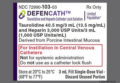 colorless - DEFENCATH 40.5mg-3,000units/3mL Catheter Lock Solution