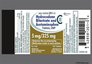 White Oblong R P And H5/325 - Hydrocodone Bitartrate/Acetaminophen 5mg-325mg Tablet