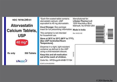 White Oval 249 - Atorvastatin Calcium 40mg Tablet