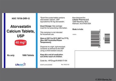 White Oval 249 - Atorvastatin Calcium 40mg Tablet