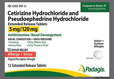 White Round Logo 5029, L147, And 5 / 120 - Cetirizine Hydrochloride/Pseudoephedrine Hydrochloride 5mg-120mg Extended-Release Tablet