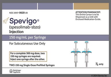 brown and yellow - Spevigo 150mg/mL Prefilled Syringe Solution for Injection