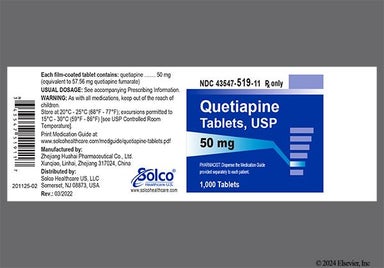 White Round 221 And Hh - Quetiapine Fumarate 50mg Tablet