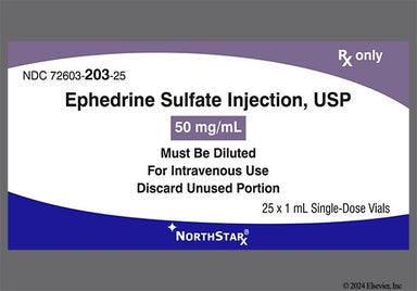 colorless - Ephedrine Sulfate 50mg/mL Solution for Injection