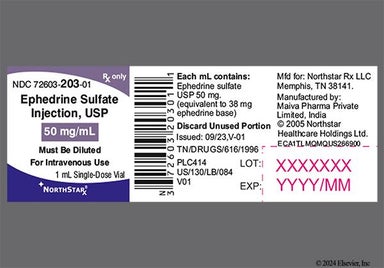 colorless - Ephedrine Sulfate 50mg/mL Solution for Injection