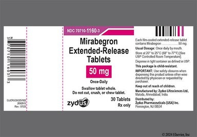 Yellow Oval 1160 - Mirabegron 50mg Extended-Release Tablet (Once-Daily)