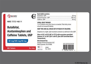 Blue Round T 24 - Butalbital/Acetaminophen/Caffeine 50mg-325mg-40mg Tablet