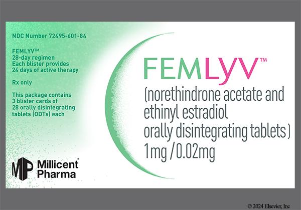 White Round 313 And M - FEMLYV 1mg/0.02mg 28-Day Orally Disintegrating Tablet