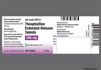 White Oblong T 1 - Theophylline 300mg Extended-Release Tablet