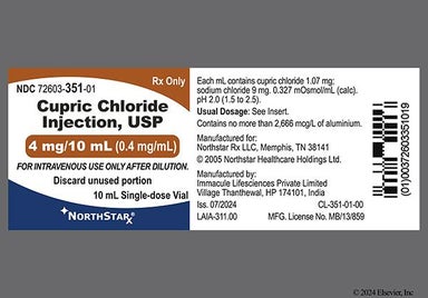 colorless - Copper (Cupric Chloride) 0.4mg/mL Solution for Injection