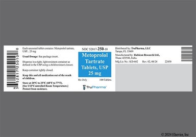 White Round R 25 - Metoprolol Tartrate 25mg Tablet