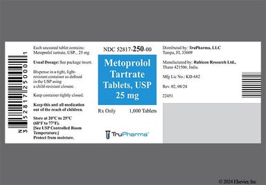 White Round R 25 - Metoprolol Tartrate 25mg Tablet