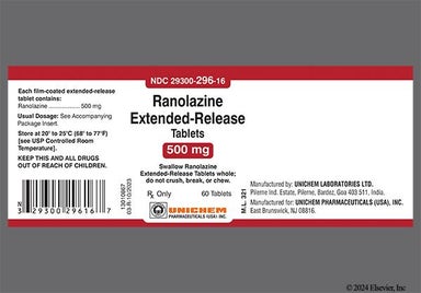 White Oblong 296 And U - Ranolazine 500mg Extended-Release Tablet