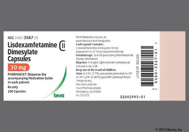 Pink And Yellow Teva 3567 Teva 3567 - Lisdexamfetamine Dimesylate 30mg Capsule