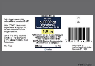 Yellow Round 144 - Bupropion Hydrochloride 150mg Extended-Release (XL) Tablet