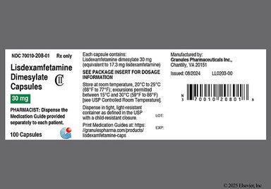 Orange And White G 30Mg 208 - Lisdexamfetamine Dimesylate 30mg Capsule