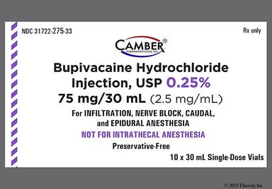 colorless - Bupivacaine Hydrochloride 0.25% Solution for Injection