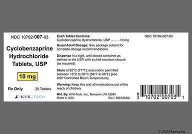 Yellow Round K 7 - Cyclobenzaprine Hydrochloride 10mg Tablet