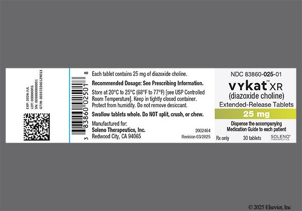 White Oblong S-25 - Vykat XR 25mg Extended-Release Tablet