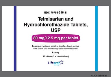 Red, White Oblong 316 - Telmisartan/Hydrochlorothiazide 80mg-12.5mg Tablet