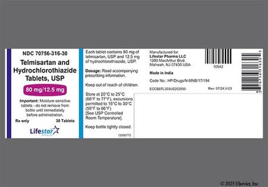 Red And White Oblong Ls And 316 - Telmisartan/Hydrochlorothiazide 80mg-12.5mg Tablet
