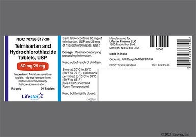 Yellow And White Oblong Ls And 317 - Telmisartan/Hydrochlorothiazide 80mg-25mg Tablet