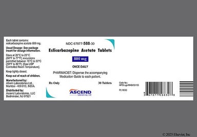 White Oblong E L And 800 - Eslicarbazepine Acetate 800mg Tablet (Once-Daily)