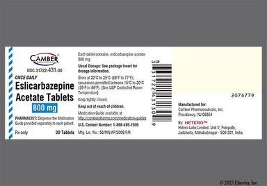 White Oblong H And E34 - Eslicarbazepine Acetate 800mg Tablet (Once-Daily)