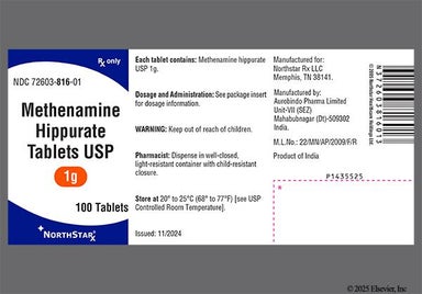 White Oblong E 71 - Methenamine Hippurate 1g Tablet