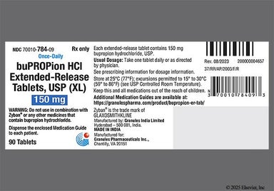 White-yellow Round G784 - Bupropion Hydrochloride 150mg Extended-Release (XL) Tablet