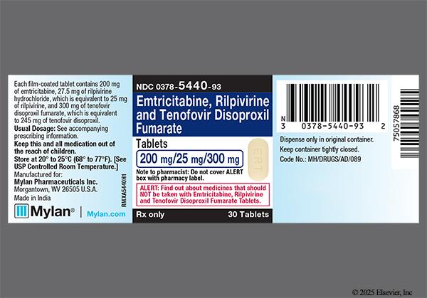 Yellow Oblong M And Ert - Emtricitabine/Rilpivirine/Tenofovir Disoproxil Fumarate 200mg-25mg-300mg Tablet