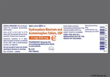 White Oblong 5/325 And Eh Ca - Hydrocodone Bitartrate/Acetaminophen 5mg-325mg Tablet