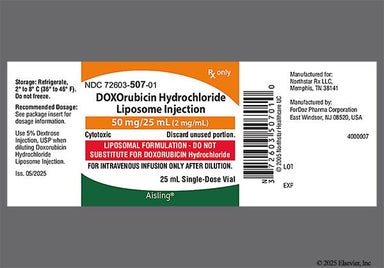 red - Doxorubicin Hydrochloride 50mg/25mL Liposomal Injection